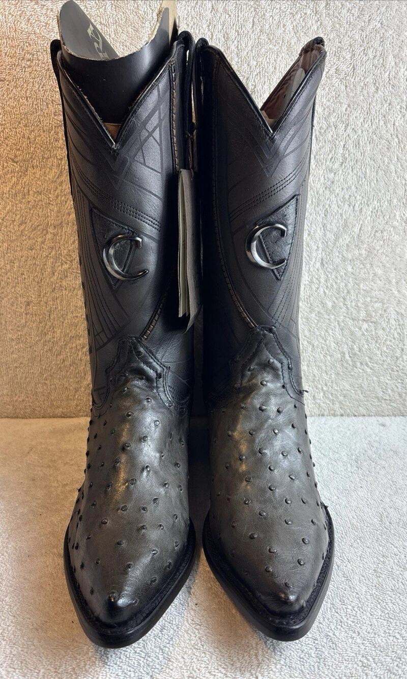 Cuadra Gray Full Quill ostrich leather boots for men Size 8 EE Pointed Toe 30892